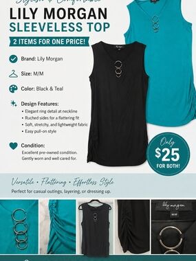Sleeveless Ring-Detail Top - Black & Teal